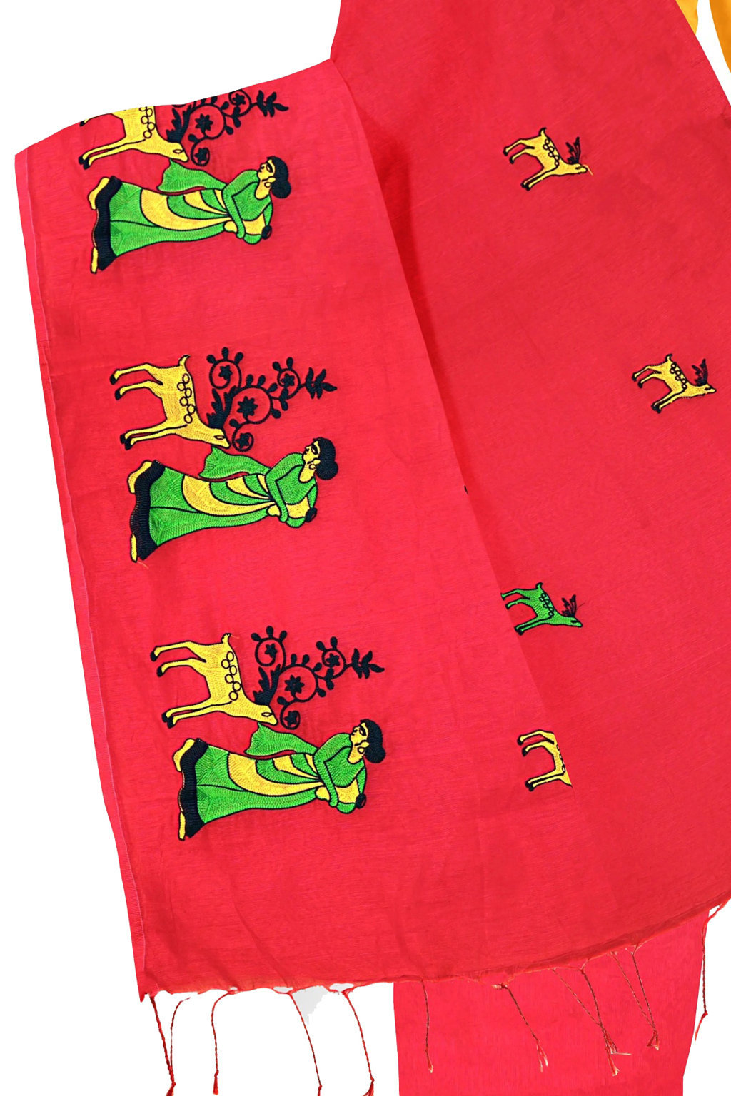 Red Pure Cotton Urbasi Hand Hand Loom Saree (1119)
